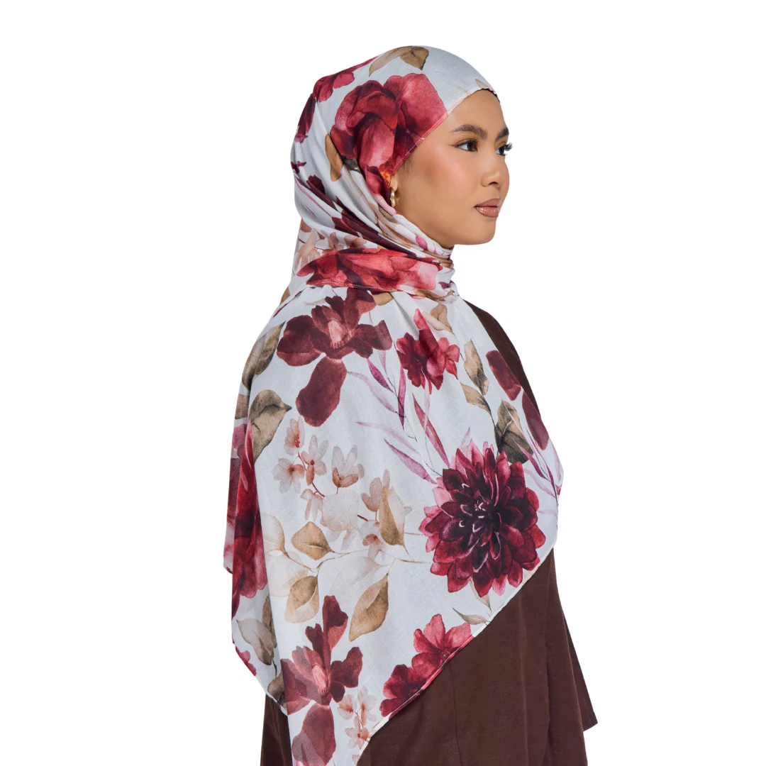 Crimson Floral Modal Hijab - Image 2