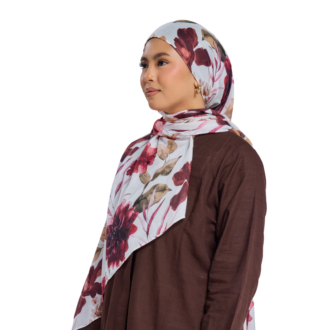 Crimson Floral Modal Hijab - Image 3