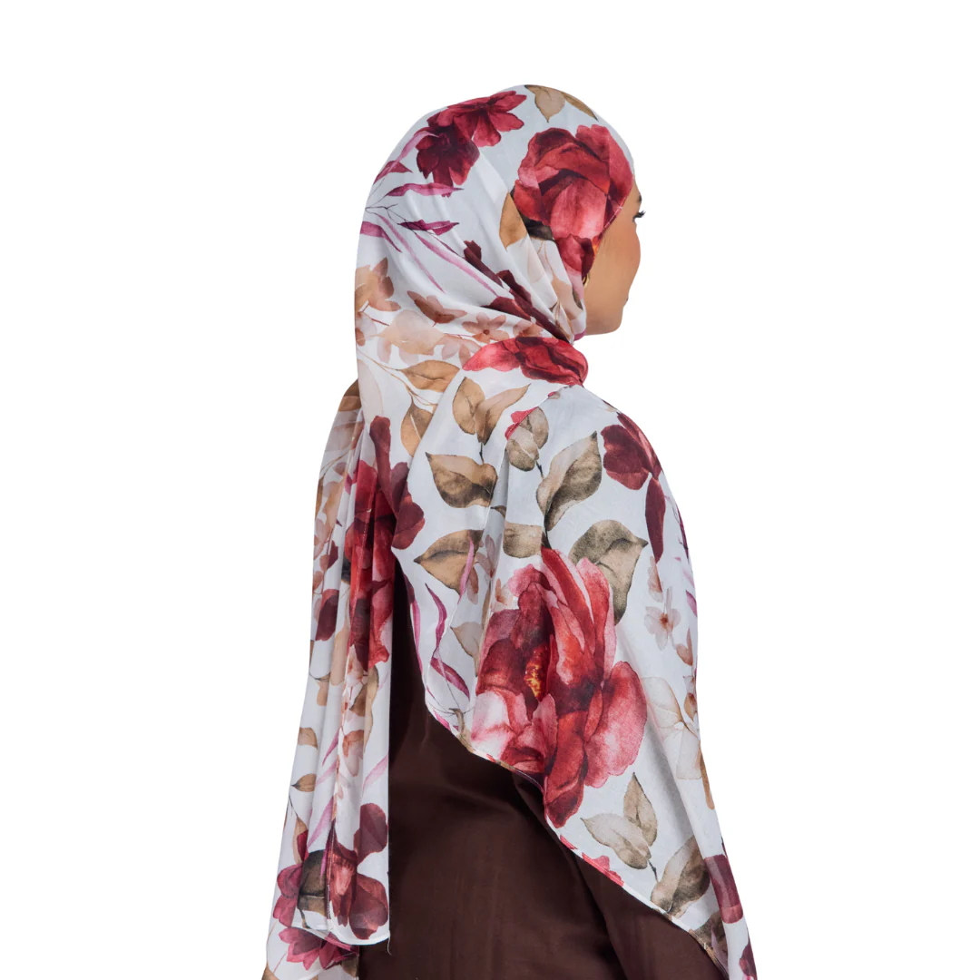 Crimson Floral Modal Hijab - Image 4