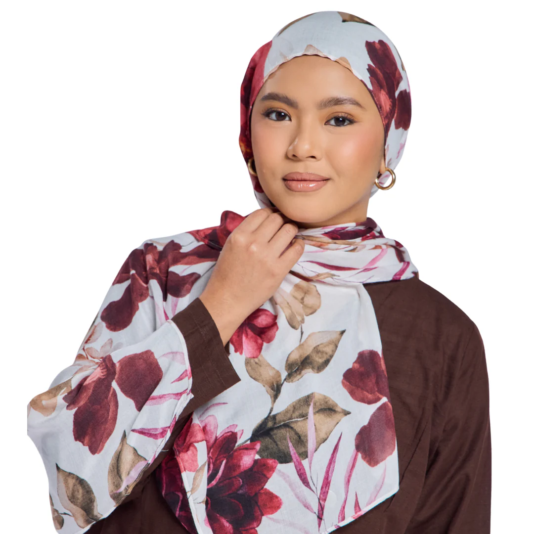 Crimson Floral Modal Hijab - Image 5