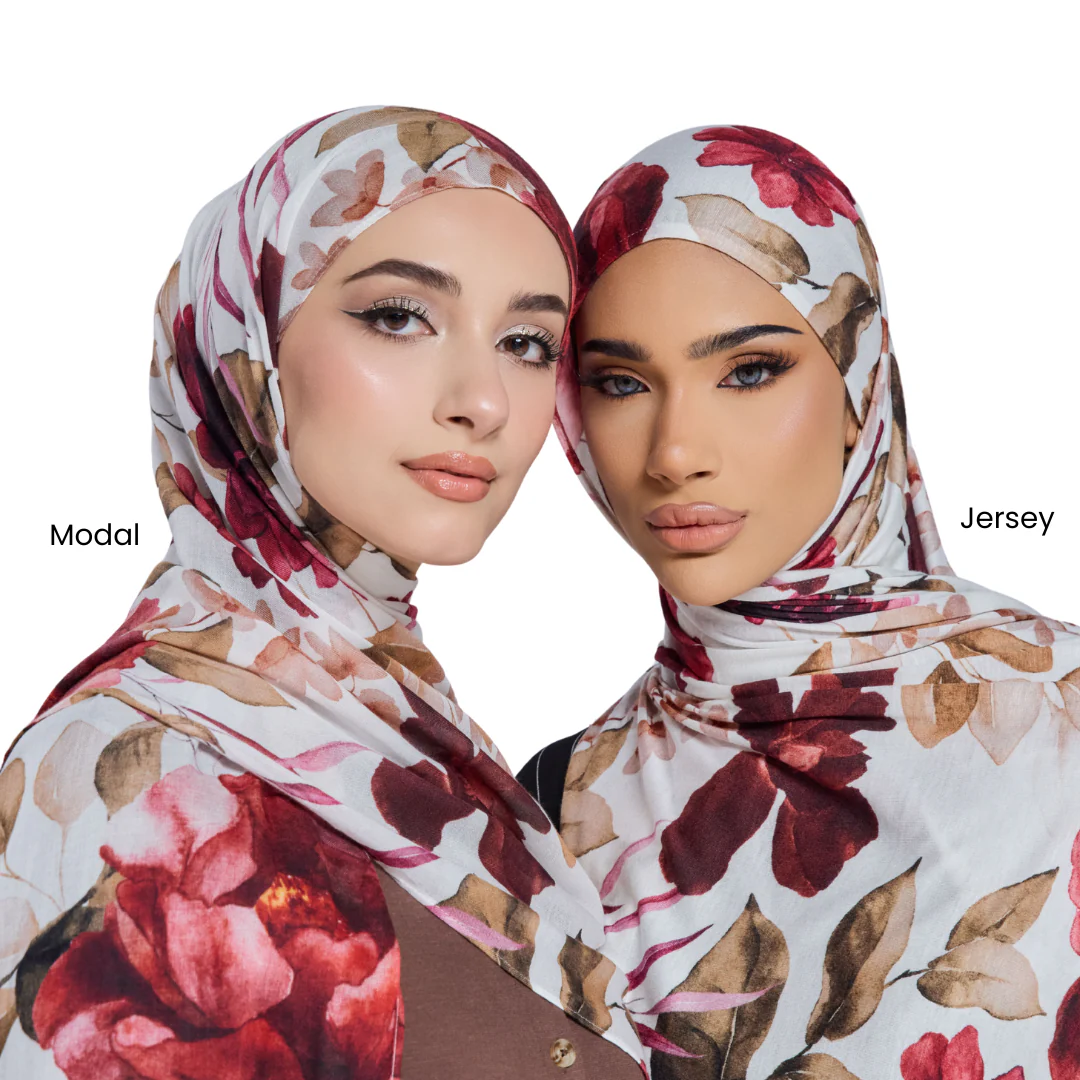 Crimson Floral Modal Hijab - Image 6
