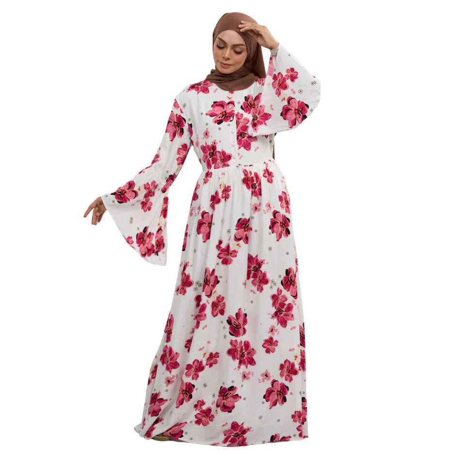 Rayon Maxi Dress - Petal Bloom Design with Butterfly Sleeves - Image 3
