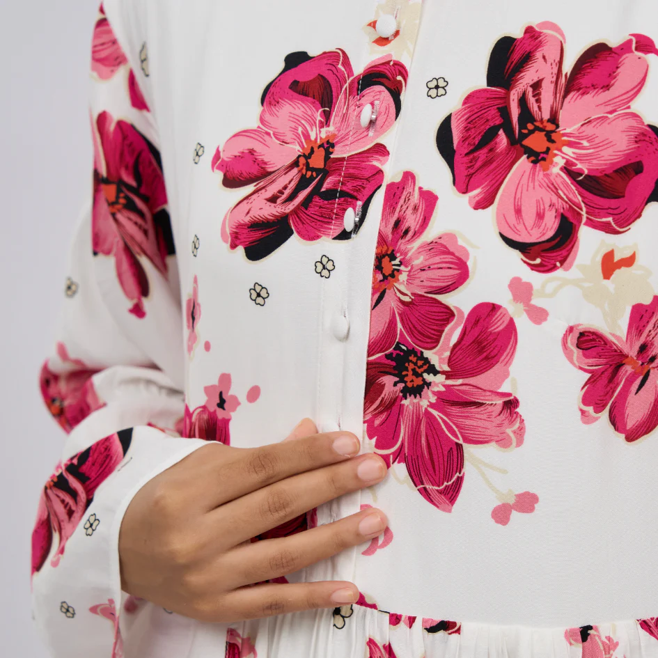 Rayon Maxi Dress - Petal Bloom Design with Butterfly Sleeves - Image 5