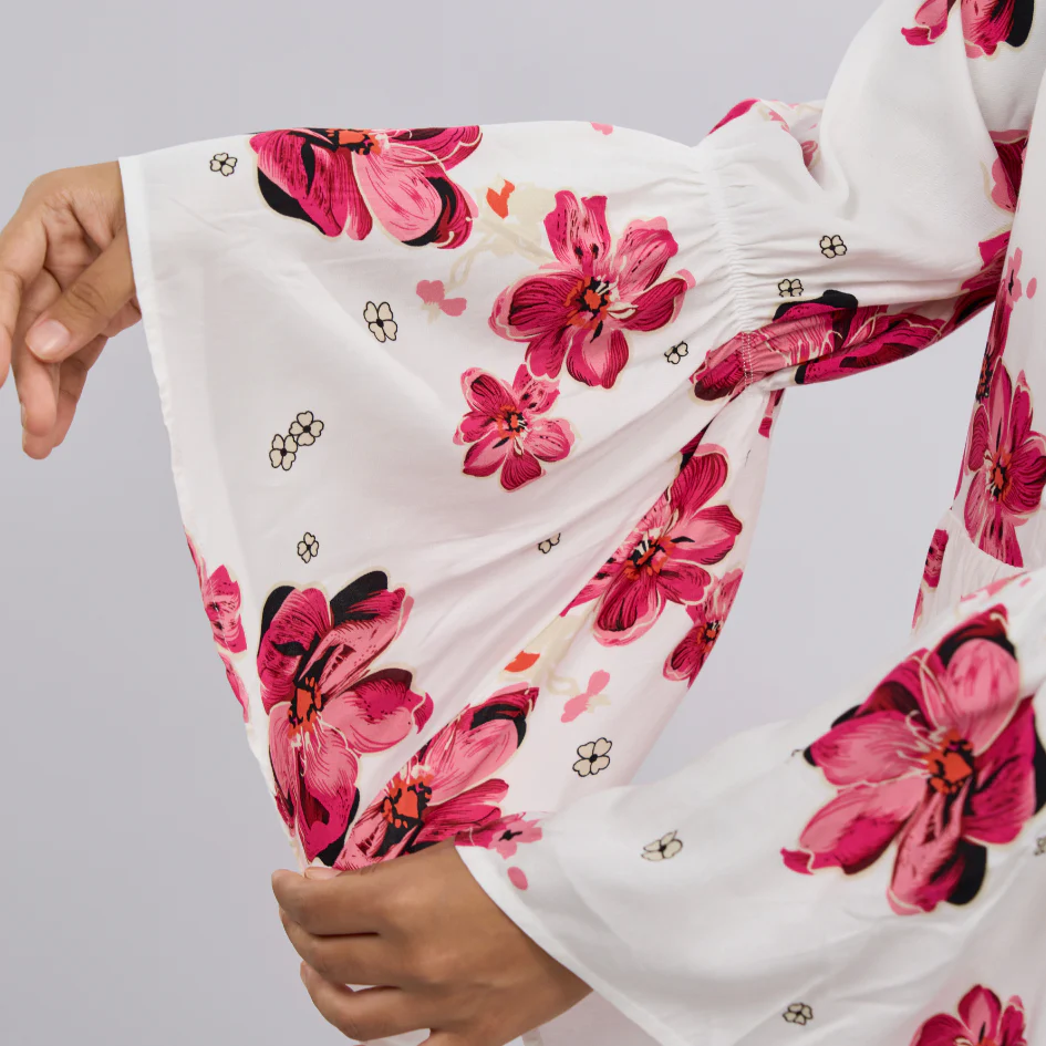 Rayon Maxi Dress - Petal Bloom Design with Butterfly Sleeves - Image 7